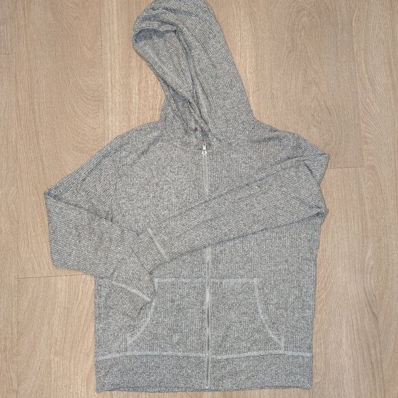 Ocean Drive Ribbed Grey Zippered Pocket Hoodie Zip Sweatshirt - Picture 1 of 4